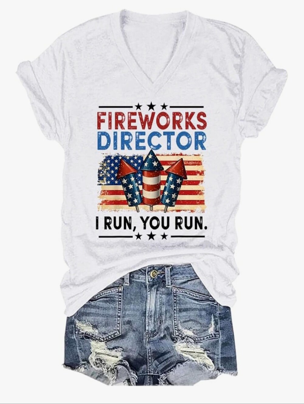 "Fireworks Director" 4th of July Novelty Graphic Tee (White, M)